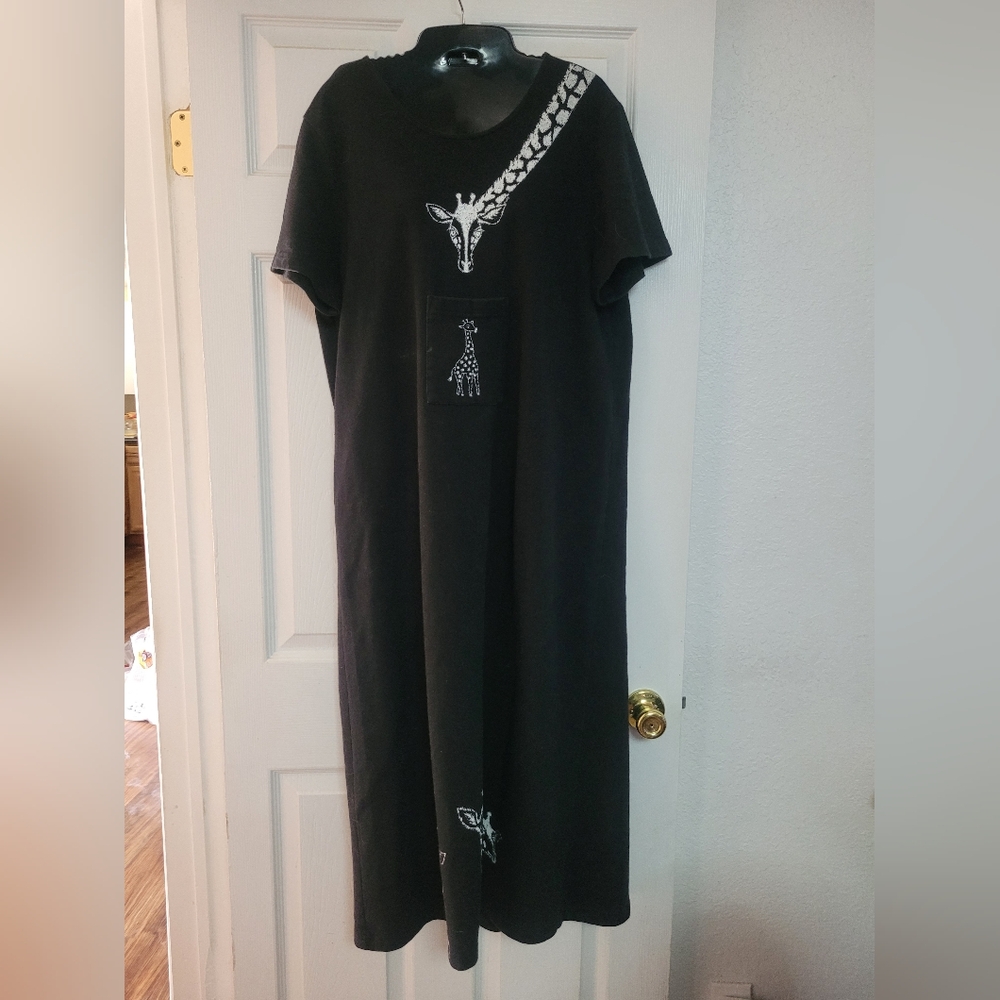 Vintage Black Giraffe Graphic Dress Large